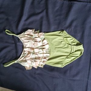 Ceeb, army green , brown, peach, gold, one piece, swimsuit, size 10